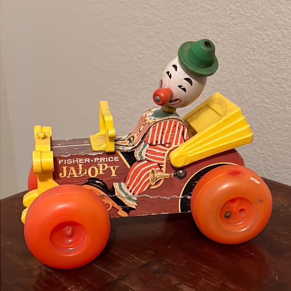Vintage Fisher-Price Jalopy toy pull circus clown car